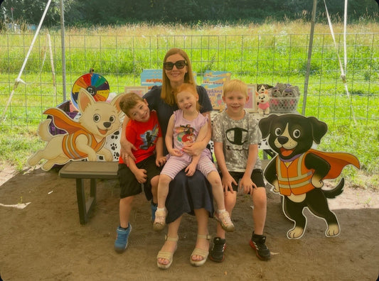 Christine Devane with children at Chip-In Farm storytime event
